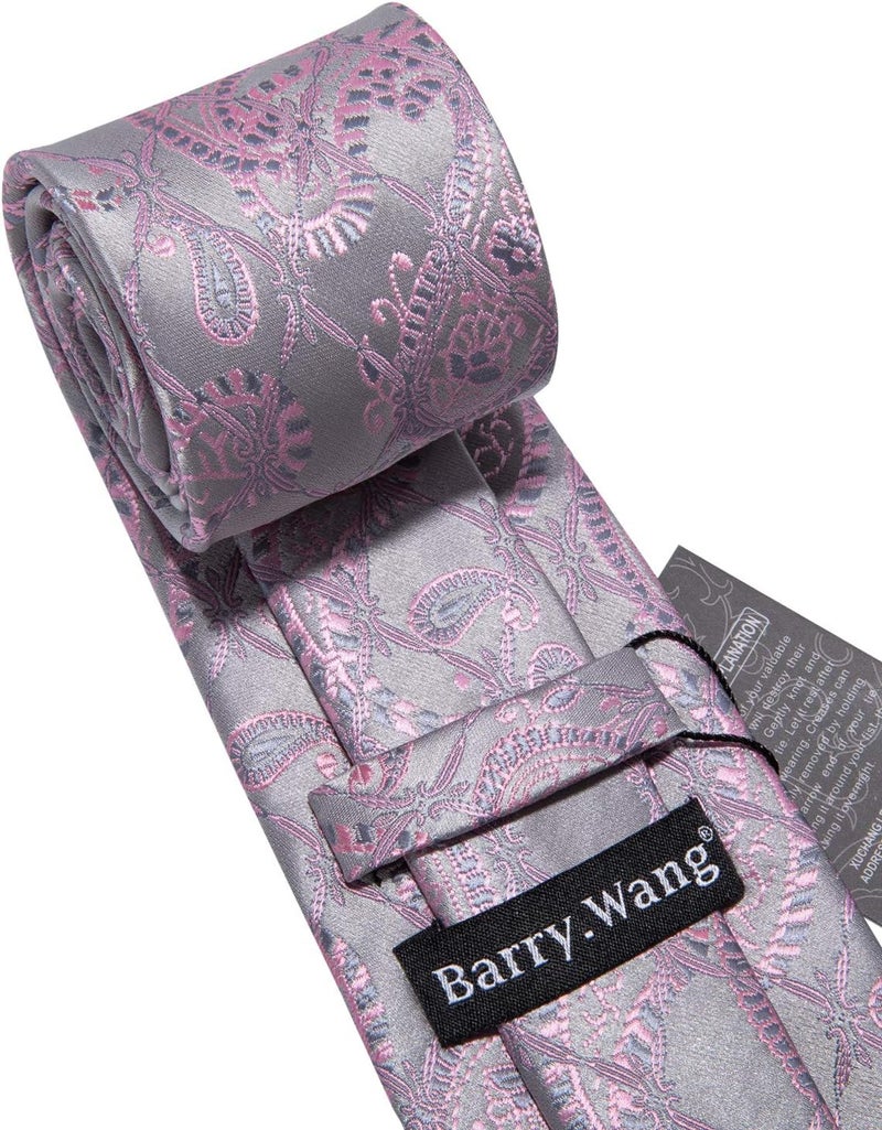 Barry.Wang Store Men Ties Paisley Woven Silk Necktie Set with Pocket Suqare Cufflinks Formal - Image 5